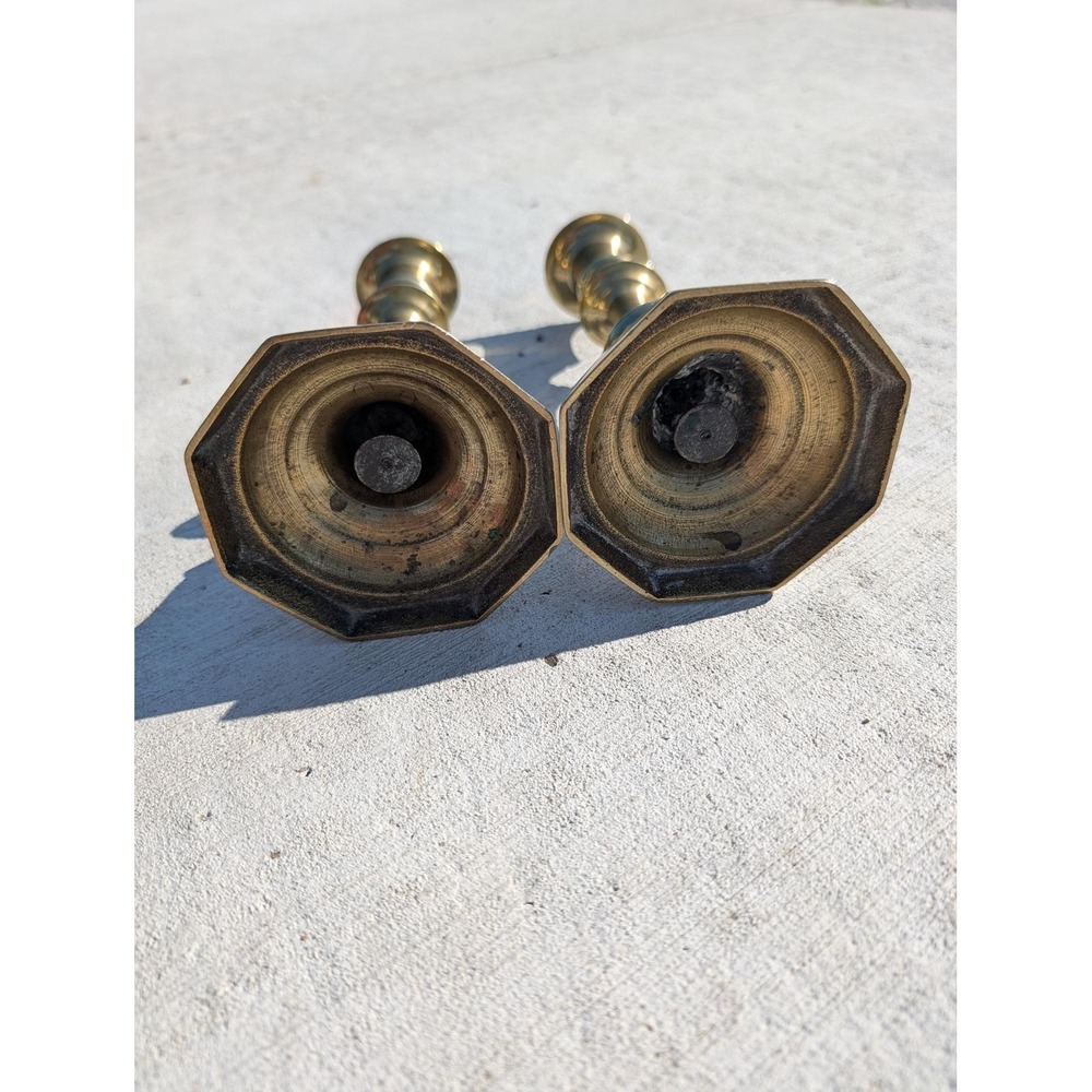 VTG‎ Solid Brass Candlesticks Pair 7.5" Octagon Base Grandmacore Moody Heritage - Picture 8 of 8